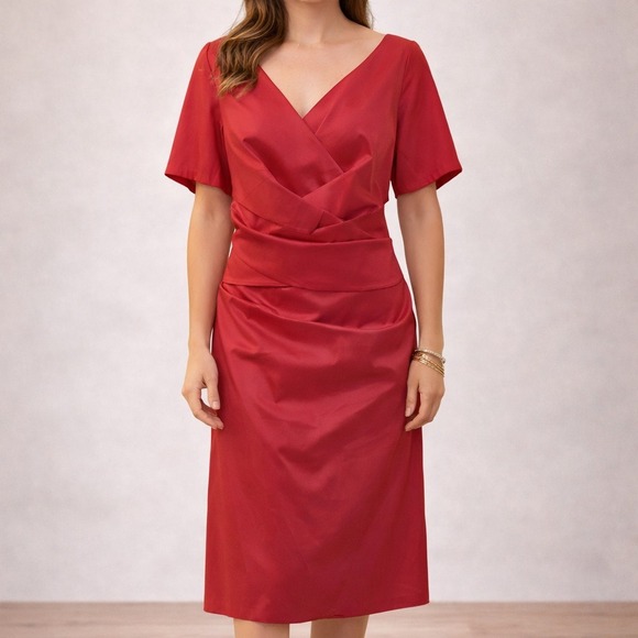 Dresses & Skirts - Talbot Runhof Orange Red Draped Silk Blend Cocktail Shift Midi Dress Sz 16/46